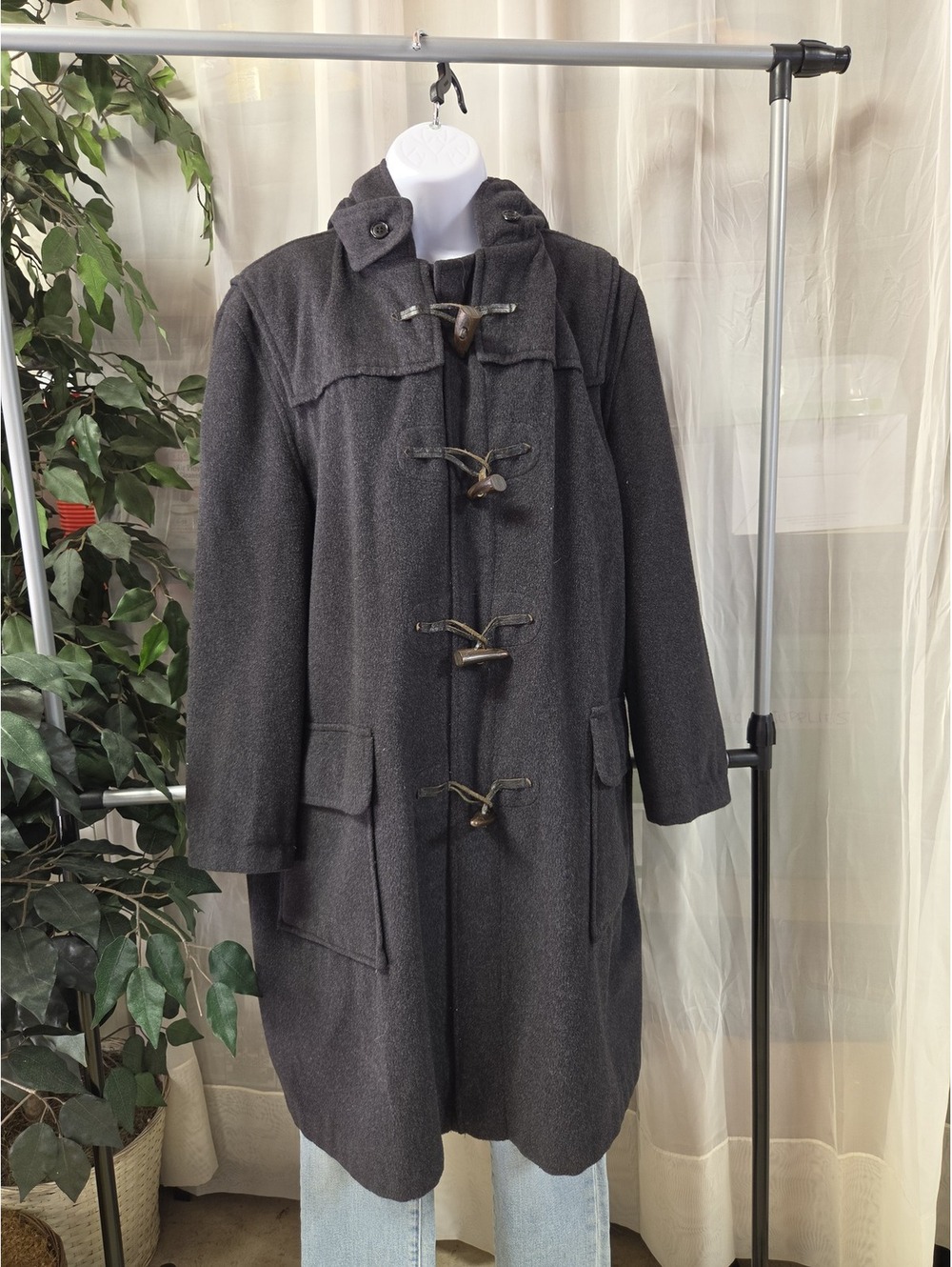 Gloverall The Original Vintage Wool Duffle Coat Dark Charcoal Grey Size US 12